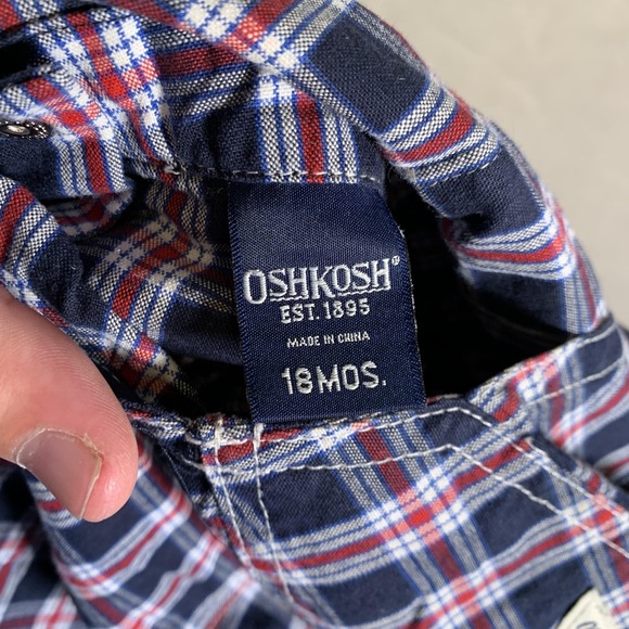VTG OshKosh Overalls Toddler‎ 18 Months Blue Red Plaid Shortalls Cotton Pockets - Picture 9 of 13